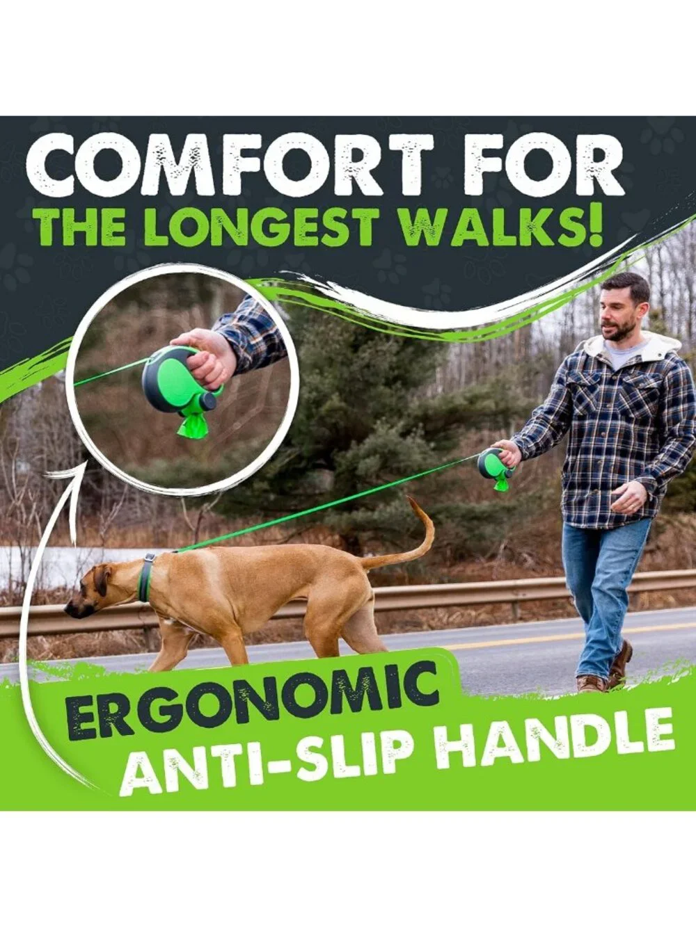 16' Retractable Dog Leash with Poop Bag Holder for Large Pets - Durable